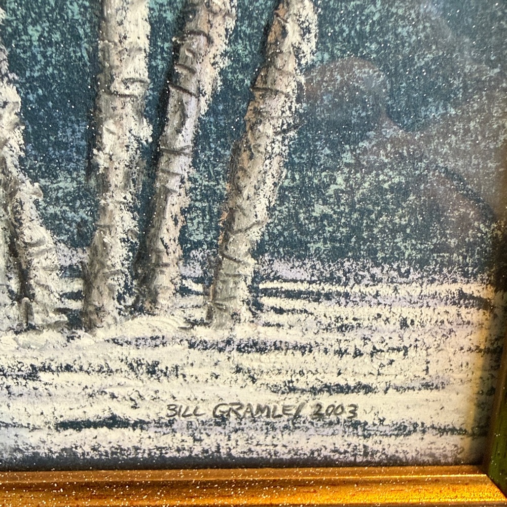 Gold Framed Birch Trees in Snow Pastel Drawing called “All is Calm” - Picture 3 of 3
